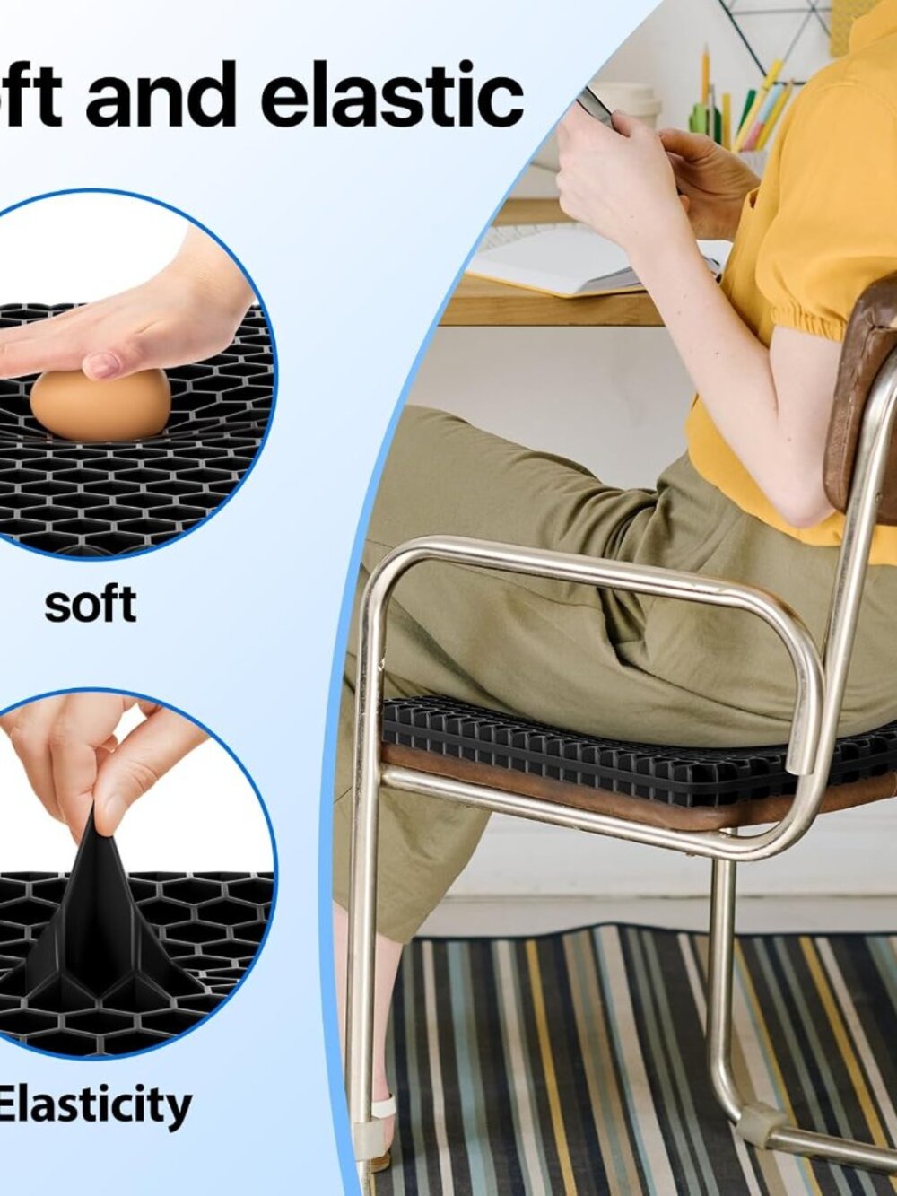 Gel Seat Cushion, Cooling Thick Big Breathable Honeycomb Design Absorbs Pressure - Picture 6 of 7